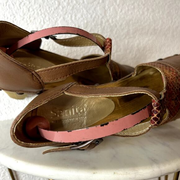 Sanita Danish Mary Jane Clog Womens Size 40 T Strap Camel Animal Print Brown - Picture 10 of 10